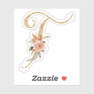 Monogram Initiaal F Goud Glitter Pioen Roos Bloeme Sticker