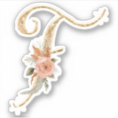Monogram Initiaal F Goud Glitter Pioen Roos Bloeme Sticker (Voorkant)