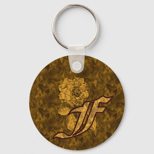 Monogram Initiaal F Gouden Pioen Bloem Sleutelhanger (Voorkant)