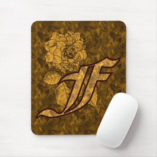 Monogram Initiaal F Gouden Pioenroos Muismat (Met muis)