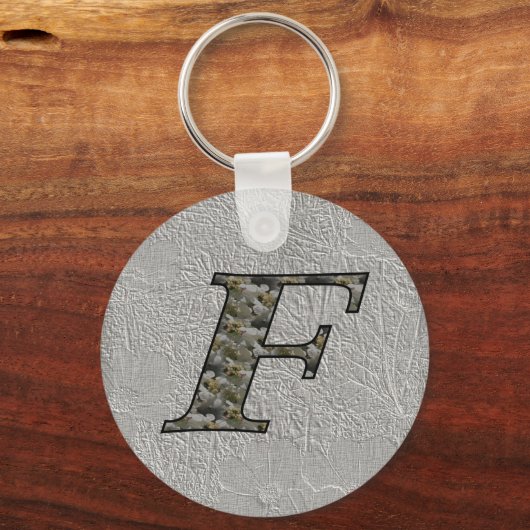 Monogram Initiaal F Hortensia Bloemensleutelhanger Sleutelhanger (Voorkant)