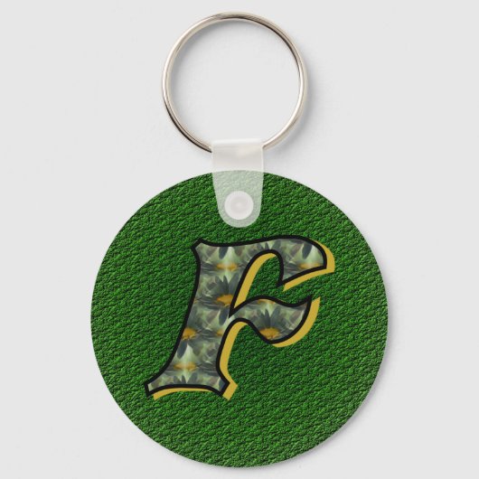Monogram Initiaal F Madeliefje Bloem Kunst Sleutelhanger (Voorkant)