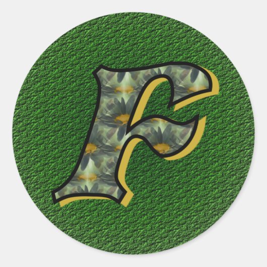 Monogram Initiaal F Madeliefjes Bloem Kunst Ronde Sticker (Voorkant)
