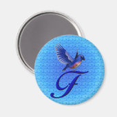 Monogram Initiaal F met Blauwe Vogel Magneet (Voorkant / Achterkant)