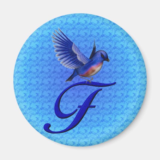 Monogram Initiaal F met Blauwe Vogel Magneet (Voorkant)