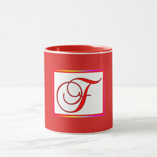 Monogram Initiaal F Rood Binnen Rood Buiten  Mok