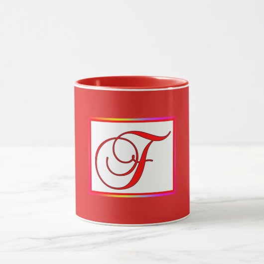 Monogram Initiaal F Rood Binnen Rood Buiten Mok (Midden)