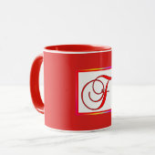 Monogram Initiaal F Rood Binnen Rood Buiten Mok (Voorkant links)