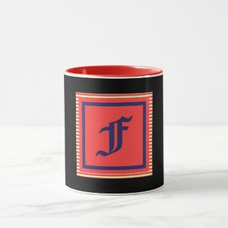 Monogram Initiaal F Rood Binnen Zwart Buiten  Mok