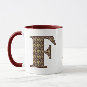 Monogram Initiaal F Vintage Bloem Motief Persoonli Mok
