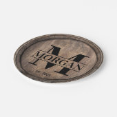 Monogram Initiaal Familienaam Faux Wooden Papieren Bordje (Gekanteld)