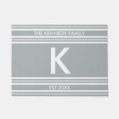 Monogram Initiaal Familienaam Gray White Stripe Deurmat (Voorkant)