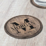 Monogram Initiaal Familienaam Rustic Faux Wooden Ronde Kartonnen Onderzetter<br><div class="desc">Monogram Initiaal Familienaam Rustic Faux Wooden Paper Onderzetter.</div>