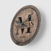 Monogram Initiaal Familienaam Rustic Faux Wooden Ronde Klok (Hoek)