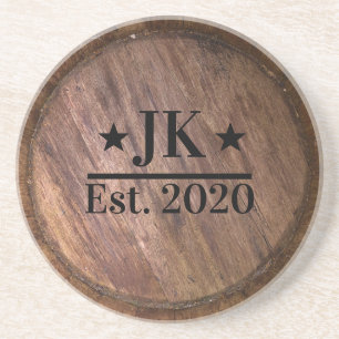 Monogram Initiaal Familienaam Rustic Faux Wooden Zandsteen Onderzetter