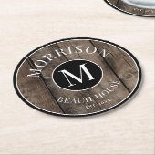 Monogram Initiaal Familienaam Rustic Wood Ronde Kartonnen Onderzetter (Gebogen)