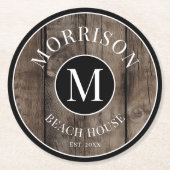 Monogram Initiaal Familienaam Rustic Wood Ronde Kartonnen Onderzetter (Voorkant)