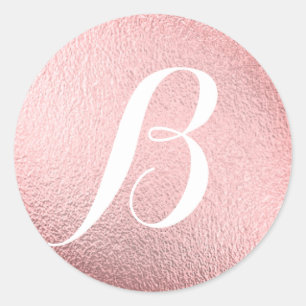 Monogram Initiaal Faux roze Folie Ronde Sticker