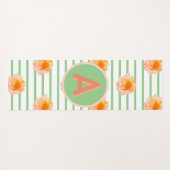 Monogram Initiaal Floral Stripe Green White Peach Yogamat (Achterkant (horizontaal))