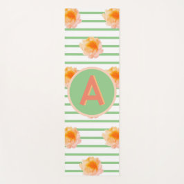 Monogram Initiaal Floral Stripe Green White Peach Yogamat