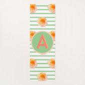Monogram Initiaal Floral Stripe Green White Peach Yogamat (Achterkant)