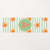 Monogram Initiaal Floral Stripe Green White Peach Yogamat (Voorkant (horizontaal))
