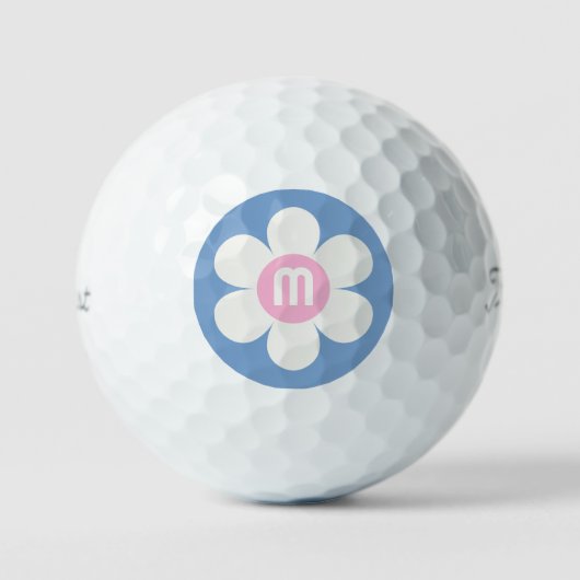 Monogram Initiaal Flower Power Madeliefje roze & b Golfballen (Voorkant)