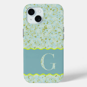 MONOGRAM INITIAAL G ACQUA KLEINE BLOEMEN iPhone 15 CASE