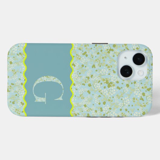 MONOGRAM INITIAAL G ACQUA KLEINE BLOEMEN Case-Mate iPhone CASE (Achterkant (horizontaal))