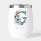Monogram Initiaal G Blauw Bloemen Waterverf Gift H (Voorkant)