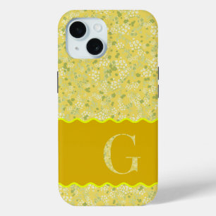 MONOGRAM INITIAAL G GEEL KLEINE BLOEMETJES iPhone 15 CASE