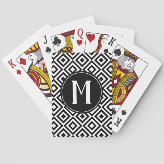 Monogram Initiaal geometrisch zwart-wit patroon Pokerkaarten (Achterkant)