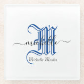monogram initiaal gepersonaliseerd bedrijfsnaam bl glazen onderzetter (Voorkant)
