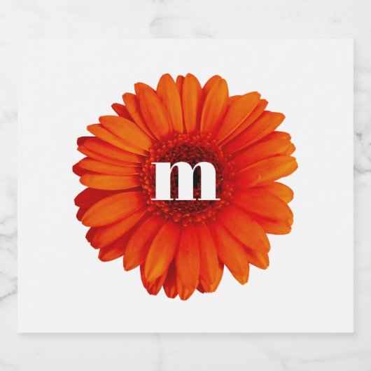 Monogram Initiaal Gerbera Daisy Sparkling Wijnetiket (Enkel label)