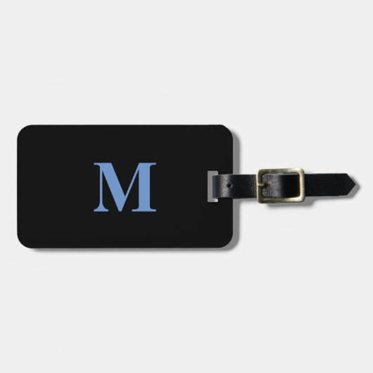 Monogram Initiaal Gift Favor Korenbloem Blauw Zwar Bagagelabel (Voorkant horizontaal)