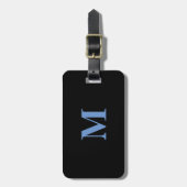 Monogram Initiaal Gift Favor Korenbloem Blauw Zwar Bagagelabel (Voorkant verticaal)