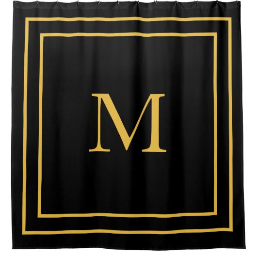 Monogram Initiaal Gold Black Aangepaste naam Cool Douchegordijn (Voorkant)