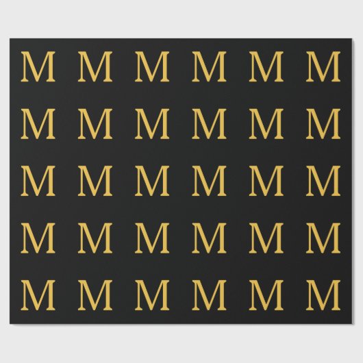 Monogram Initiaal Gold Black Aangepaste naam Parti Cadeaupapier (Vlak)