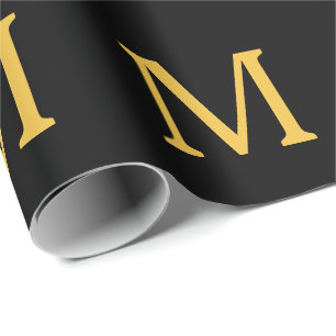 Monogram Initiaal Gold Black Aangepaste naam Parti Cadeaupapier