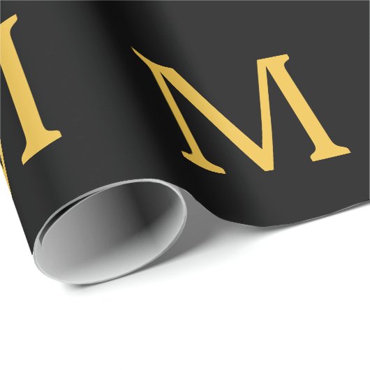 Monogram Initiaal Gold Black Aangepaste naam Parti Cadeaupapier (Rol Hoek)