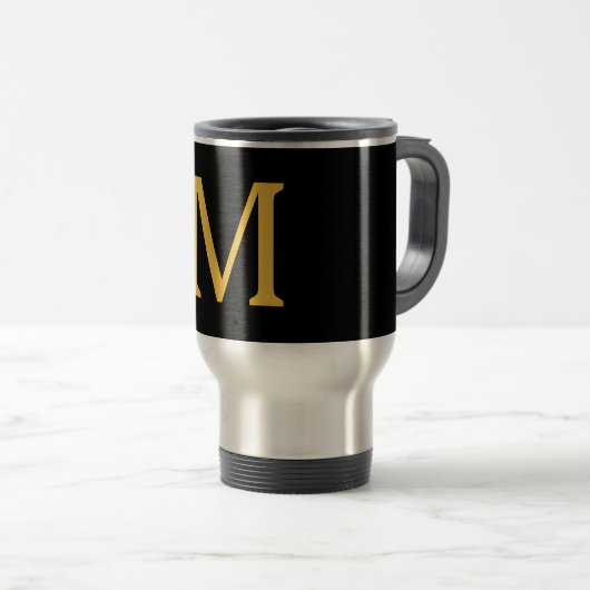 Monogram Initiaal Gold Black Cadeaucode Reisbeker (Voorkant rechts)