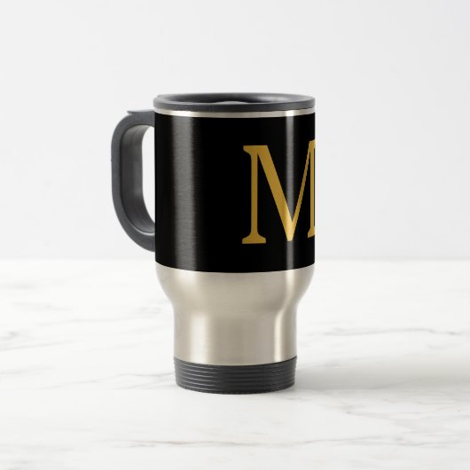 Monogram Initiaal Gold Black Cadeaucode Reisbeker (Voorkant links)