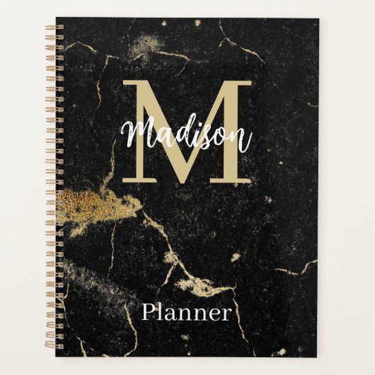 Monogram Initiaal Gold Black marmer, niet gedateer Planner (Voorkant)