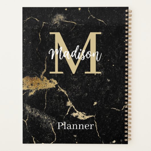 Monogram Initiaal Gold Black marmer, niet gedateer Planner (Achterkant)