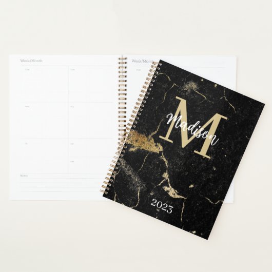 Monogram Initiaal Gold Black marmer Planner (Display)