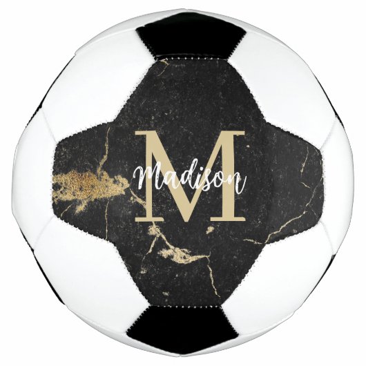Monogram Initiaal Gold Black marmer Voetbal (Voorkant)