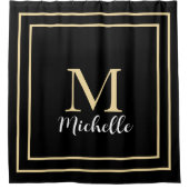 Monogram Initiaal Gold Black White - Aangepaste na Douchegordijn (Voorkant)