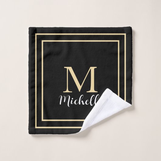 Monogram Initiaal Gold Black White - Aangepaste na Washandje (Wasdoekje)