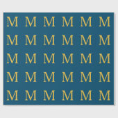 Monogram Initiaal Gold Blue Aangepaste naam 2023 Cadeaupapier (Vlak)