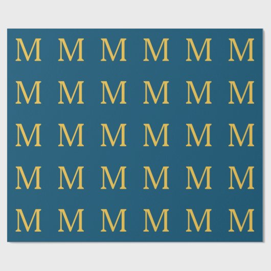Monogram Initiaal Gold Blue Aangepaste naam 2023 Cadeaupapier (Vlak)
